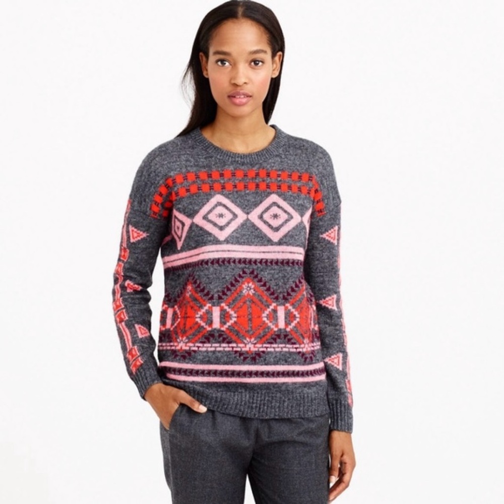 J. Crew Nordic Abstract Fairisle Crewneck Sweater